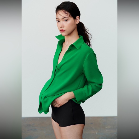 Zara crepe shirt, emerald green - Picture 7 of 13